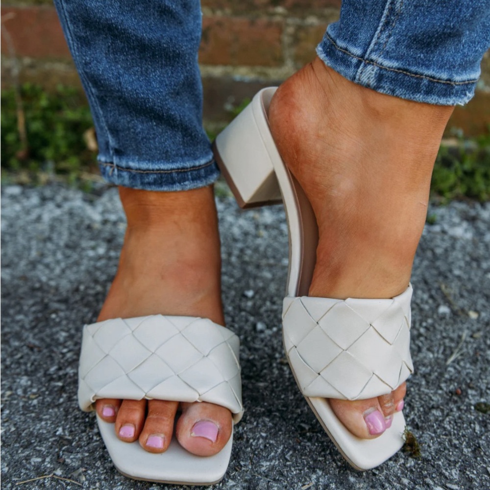 Elegant White Woven Slide Sandals